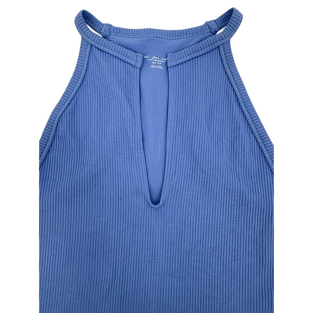 NWT UO Blue Ribbed Bodysuit XS/S High Neck V-Slit Thong • Modern Minimalist Y2K - Picture 12 of 16